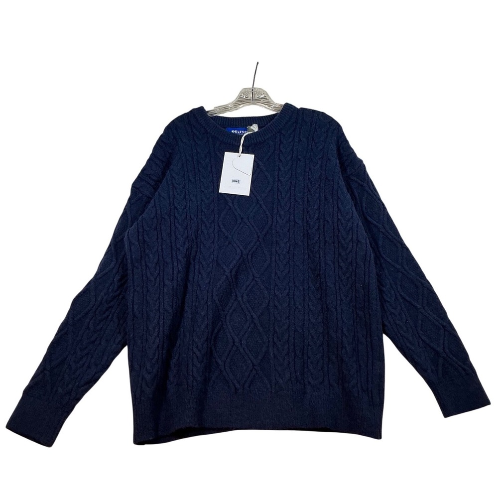 Aelfric Eden Navy Blue Cable Knit Crewneck Sweater Mens Large Womens XL New
